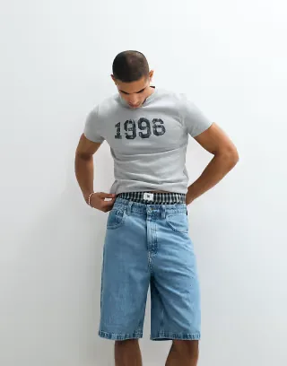 ASOS DESIGN heavyweight slim t-shirt with 1996 graphic in heather gray interlock fabric