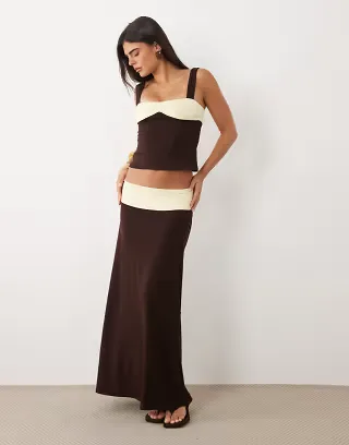 Motel Olie maxi skirt in brown & yellow - part of a set