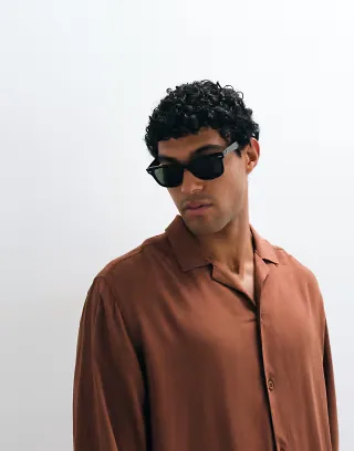 ASOS DESIGN boxy fit textured shirt in brown with camp collar
