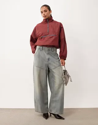 Lioness Ibiza leather look funnel neck contrast zip windbreaker jacket in burgundy