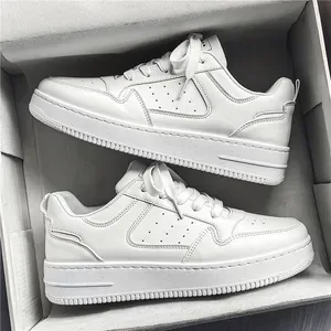 Design Mens White Colorblock Platform Sneakers - Classic Low Top Skate Shoes for Casual Streetwear Trainers