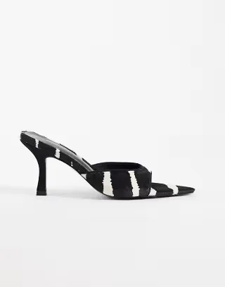 ASOS DESIGN Hotline hair on real leather pointed toe heeled mules in zebra