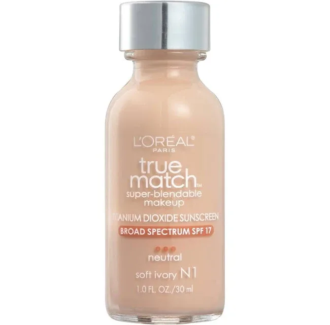 L'oreal Paris True Match Liquid Foundation Makeup, Natural Finish, N1 Soft Ivory, 1 fl oz - Old Version