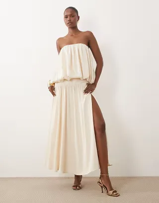 ASOS DESIGN strapless bubble bodice full skirted maxi dress in ivory