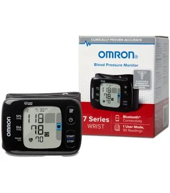 Omron 7 Series Bluetooth Wireless Wrist Blood Pressure Monitor, 3.6'' x 0.5'' x 2.5''