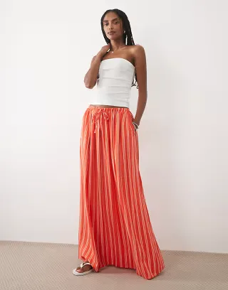 ASOS DESIGN linen blend maxi circle skirt in red striped print