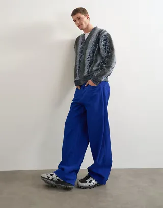 Topman baggy fit cord trouser in cobalt blue