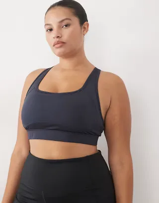 4505 Curve active medium support cross back sports bra with removable padding in navy