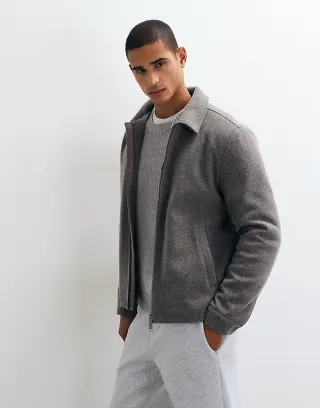 Threadbare faux wool zip up jacket in taupe