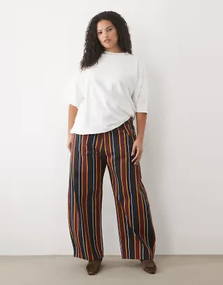 ASOS DESIGN Curve printed barrel leg trouser in burgundy stripe
