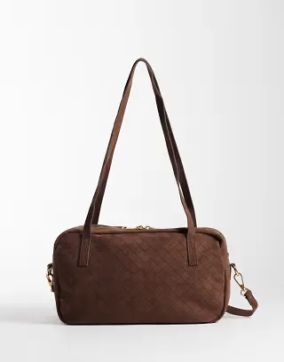 PASQ medium woven bowling bag in chocolate brown
