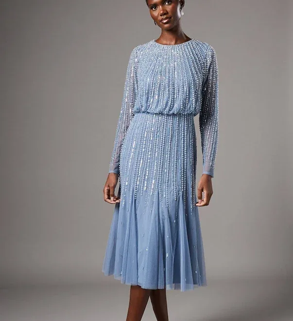 Coast Women's Party Sequin Long Sleeve Midi Dress