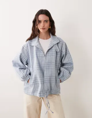 ASOS DESIGN casual harrington jacket in blue plaid