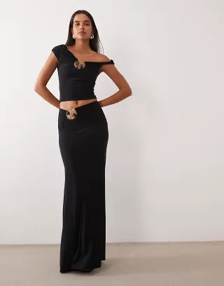 ASOS DESIGN slinky maxi skirt & top set in green