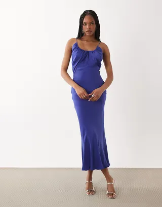 ASOS DESIGN Tall scoop neck bias cut scarf neckline midaxi dress in indigo