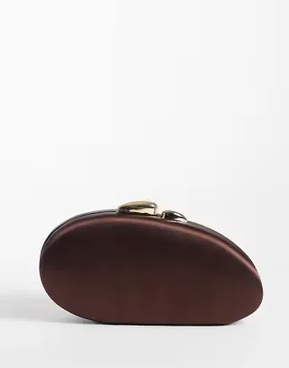 True Decadence clutch bag in dark chocolate satin