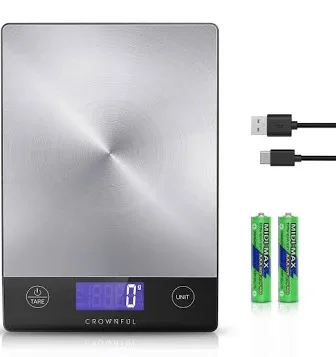 CROWNFUL Rechargeable Food Kitchen Scale, Weight Grams and Ounces for Baking and Cooking