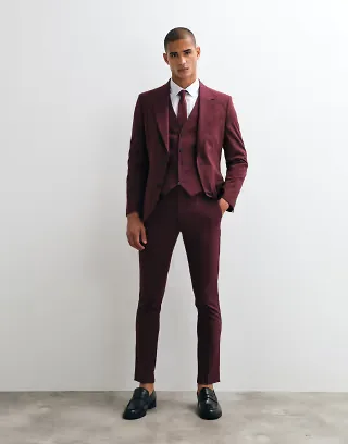 ASOS DESIGN skinny suit trousers in burgundy
