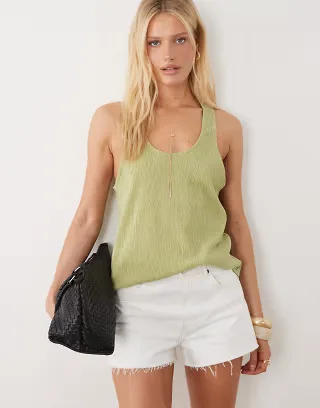 ASOS DESIGN texture relaxed racer tank top in light khaki green