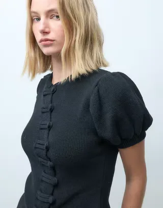ASOS DESIGN knitted cardigan with puff sleeves in navy