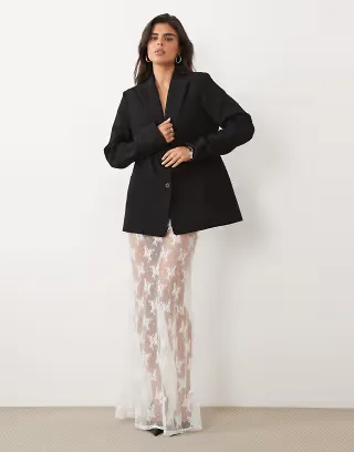 ASOS DESIGN sheer lace maxi skirt in white