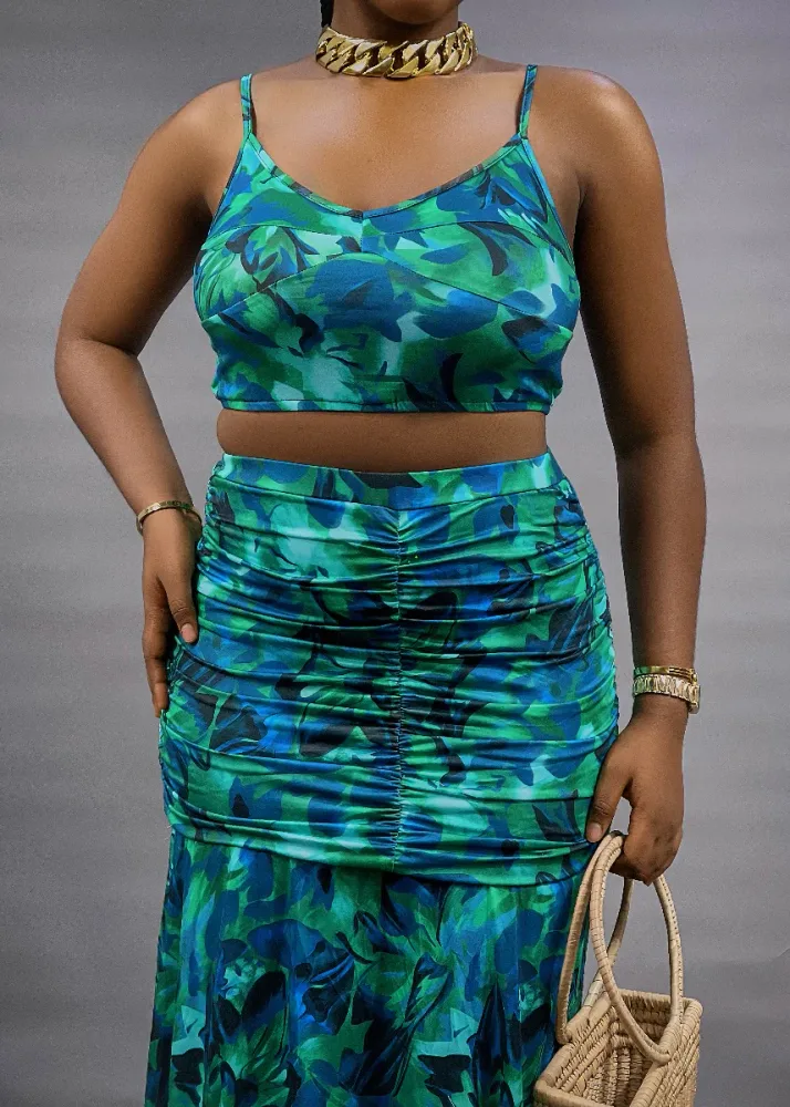 FLORAL CROP TOP RUCHED SET