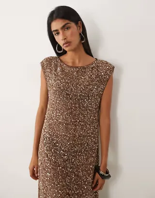ASOS DESIGN sheer crochet sequin maxi dress in brown