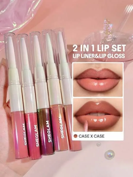 SHEGLAM Multicolor Lip Liner & Gloss Set Lip Kits Sets Combos 2 In 1 Pen Case Abs Lip Rules Makeup Kit,one-size