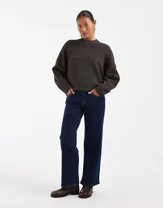 ONLY Petite Judy low rise wide leg jeans in dark blue rinse