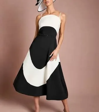Coast Women's Lisa Tan Colour Block Crepe Strappy Belted Midi Dress