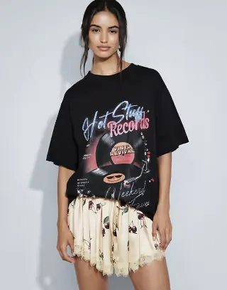ASOS DESIGN embellished oversized T-shirt with vintage vinyl graphic in black