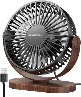 SWEETFULL Desk Fan, Small USB Desk Fan Silent, 3 Speeds Portable Personal Desktop Fan, Dual 360° Adjustment Mini Fan, Qu