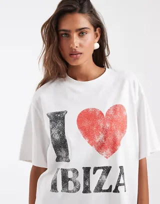 ASOS DESIGN oversized T-shirt with I heart Ibiza graphic in white