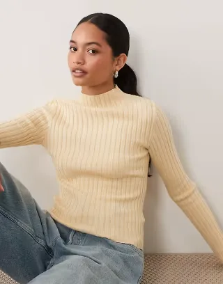 Brave Soul turtle neck ribbed sweater in oatmeal