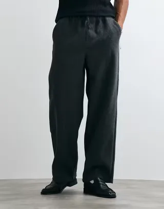 ASOS DESIGN baggy wool look pants in gray with elasticized waistband