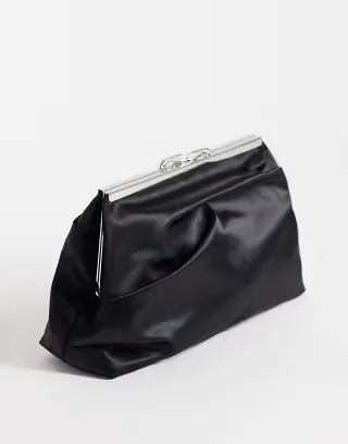 True Decadence framed clutch bag in black satin