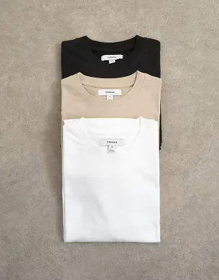 Topman 3 pack classic fit T-shirt in black, white and stone