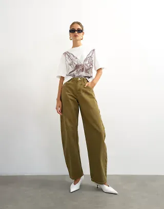 Topshop barrel jean in khaki marble