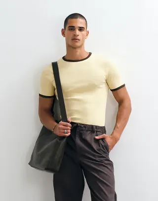 ASOS DESIGN muscle fit T-shirt with bound ringer in yellow rib