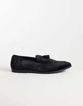 SEQWL Charlie velvet loafers with tassel in black