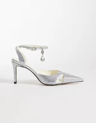 JW PEI Haidi pointed toe crystal pumps in silver