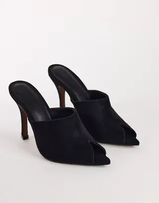 Topshop Winona high vamp peep toe heeled sandal in black suede