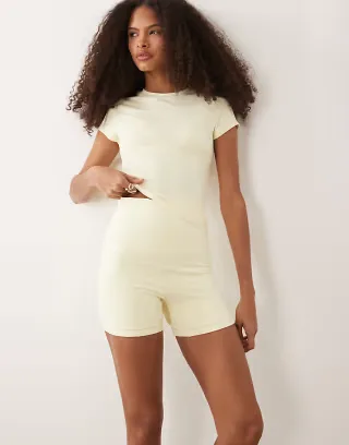 Cotton On Active ultra soft roll over shorts in lemon sorbet - part of a set