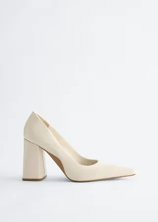 & Other Stories block heel pointed leather pumps in off white