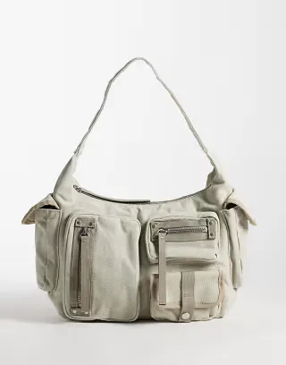 Weekday shoulder bag with multi pockets and contrast trims in stone