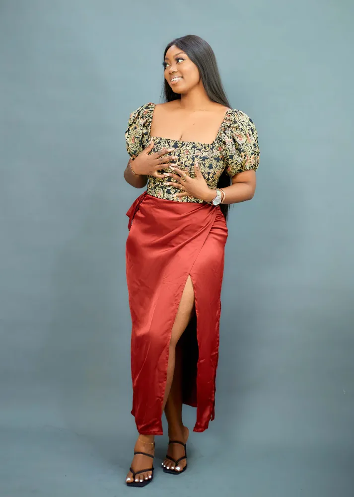 HIGH WAIST WRAP SLIT SKIRT