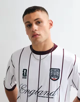 ASOS DESIGN oversized stripe tee with FIFA World Cup England print in white