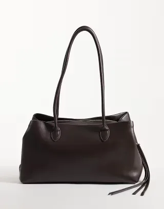 Glamorous faux leather structured bag in dark brown