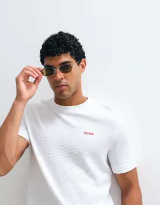 HUGO Red Austin loungewear waffle knit T-shirt in white - part of a set