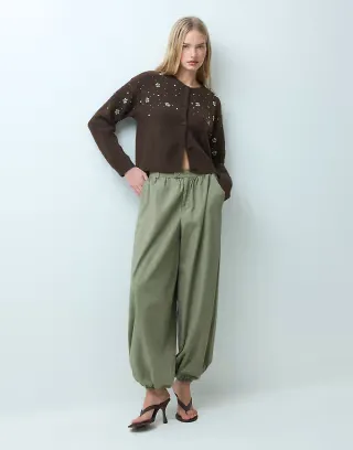 Miss Selfridge embellished button through pocket detail cardigan in chocolate